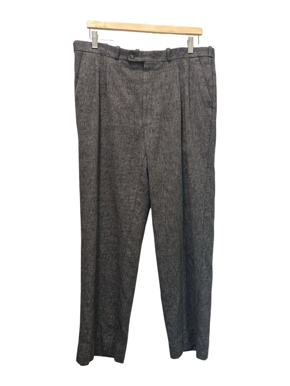 Vintage Bellissimo Tweed-Style Pure Virgin Wool Pleated Trousers Size‎ 38